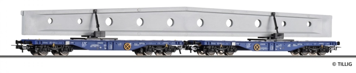 Tillig 502385 - H0 - 2-tlg. Set Flachwagen Satteldachträger, ERR, Ep. VI